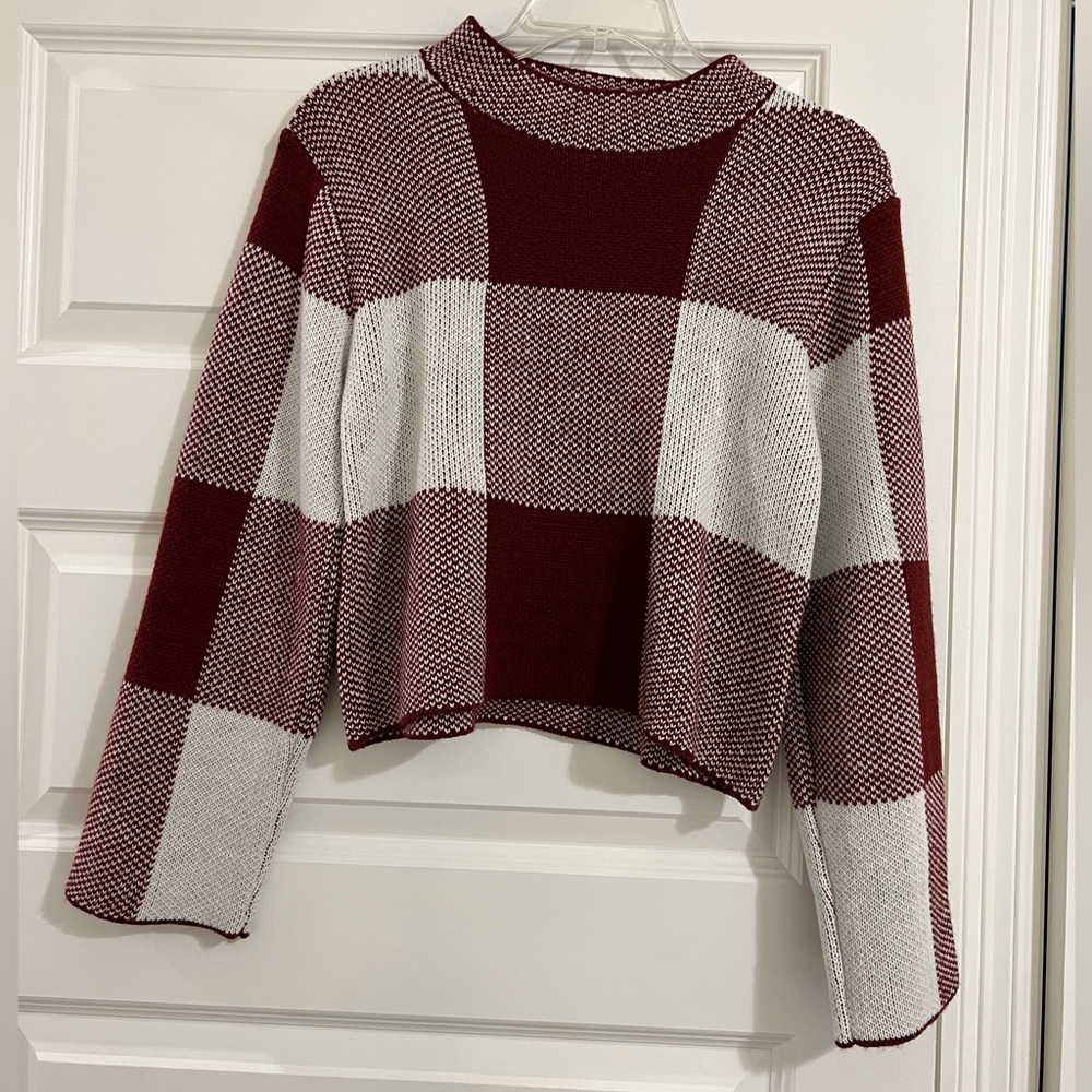 Shein Cropped Sweater - Maroon and White - Size Medium